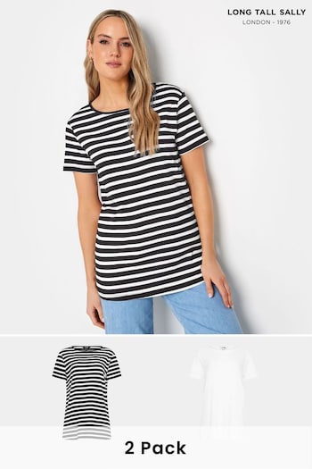 Long Tall Sally Black/White Stripe Short Sleeve T-Shirts capuz 2 Pack (651099) | £23
