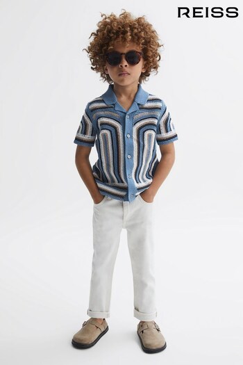 Reiss Blue Columbia Junior Crochet Cuban Collar Shirt (651185) | £62