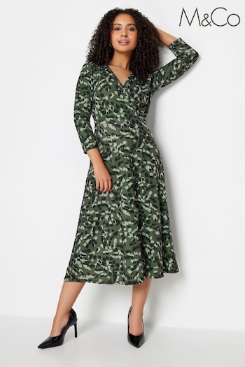 M&Co Green Petite Wrap Gathered Dress (651215) | £34