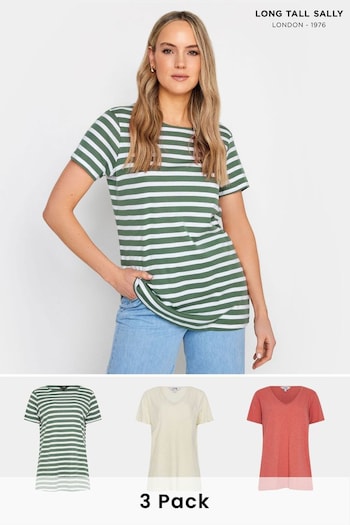 Long Tall Sally Cream/Khaki Green V-Neck T-Shirts Breathless 3 Pack (651220) | £33