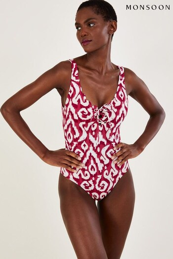Monsoon Red Ikat Print Tie Up Swimsuit (651288) | £65