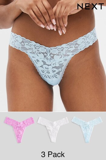 Pink/Blue/White Thong Floral Lace Knickers 3 Pack (651291) | £12