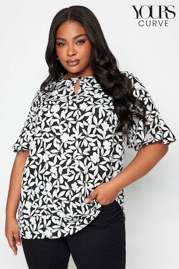 Yours Curve Black Floral Print Keyhole Tunic Top (651501) | £24