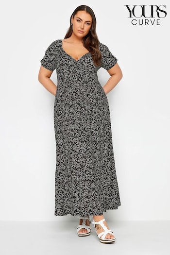 Yours Curve Black Abstract Swirl Print Wrap Maxi Dress (651523) | £37