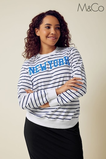 M&Co White Striped Long Sleeve New York Sweat Top (651613) | £29