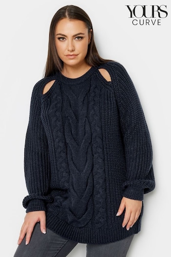 Yours Curve Blue Cable Cut Out Jumper (651646) | £32