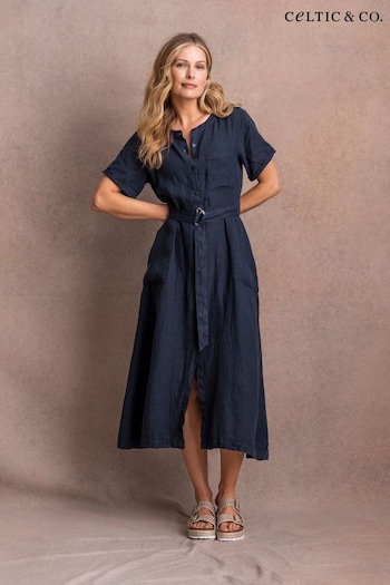 Celtic & Co. Blue Linen Button Through Dress (651783) | £145