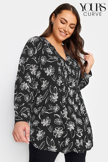 Yours Curve Black Pintuck Floral Print Shirt (651847) | £28