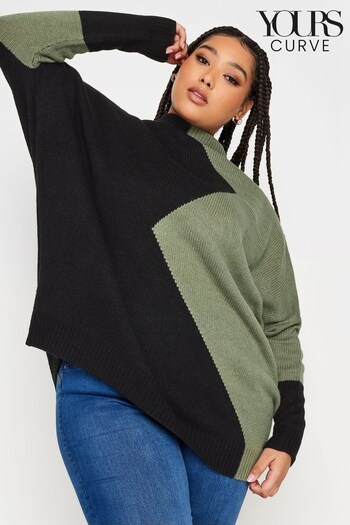 Yours Curve Green Oversized Colourblock Jumper (651870) | £29