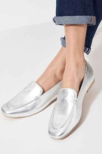Crew Clothing Company Silver Metallic Leather Loafers (651948) | £69