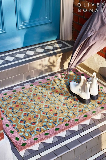 Oliver Bonas Pink Tile Bordered Pink Doormat (652069) | £29.50