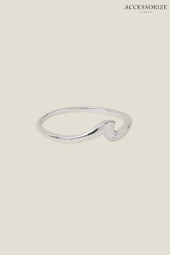 Accessorize Sterling Silver Plated Molten Wave Ring (652155) | £16