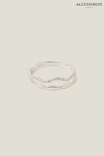 Accessorize Sterling Silver Plated Sparkle Wiggle Ring (652173) | £20