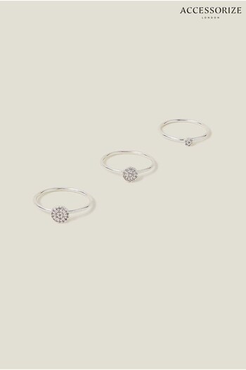 Accessorize Sterling Silver Plated Sparkle Rings 3 Pack (652196) | £20