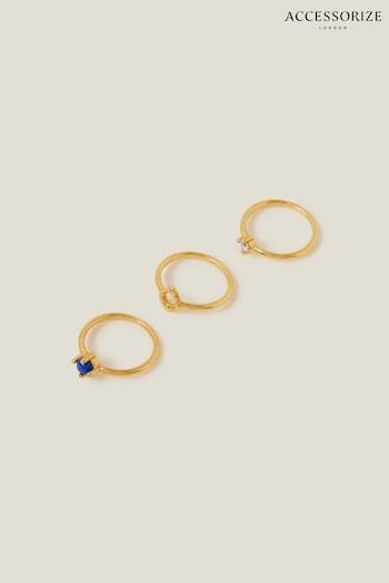 Accessorize 14ct Gold-Plated Lapis Rings 3 Pack (652225) | £20