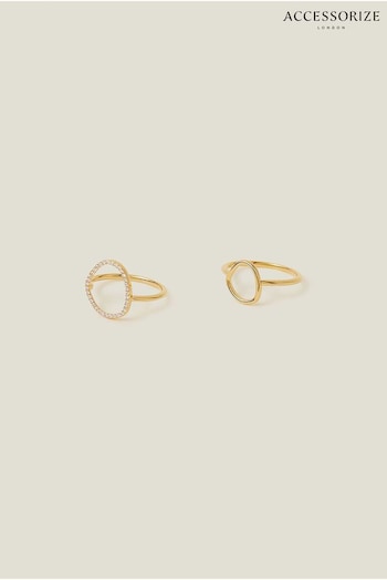 Accessorize 14ct Gold Plated Sparkle Pebble Rings 2 Pack (652241) | £20