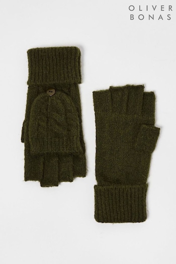 Oliver Bonas Green Cable Knitted Fingerless Gloves (652260) | £22