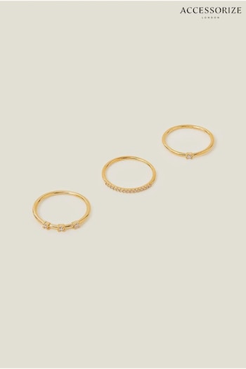 Accessorize 14ct Gold Plated Sparkle Ring 3 Pack (652265) | £20