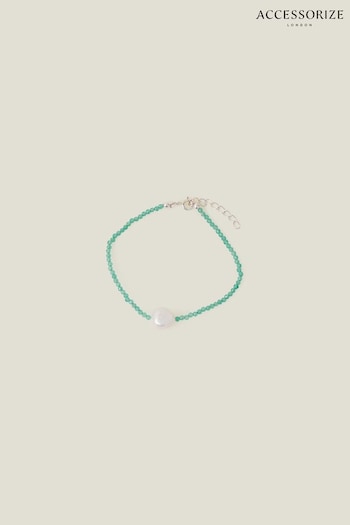Accessorize Green Sterling Silver-Plated Beaded Pearl Bracelet (652445) | £16