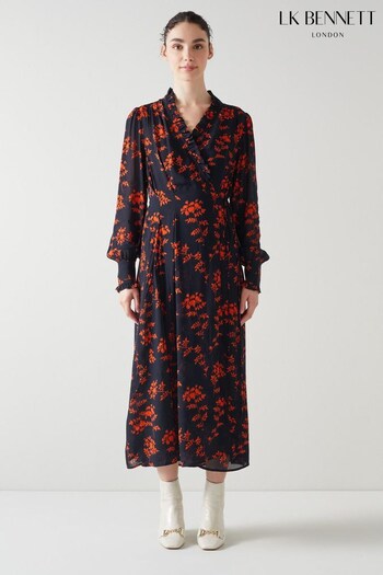 LK Bennett Blue Odetta Shadow Floral Print Dress (652474) | £359