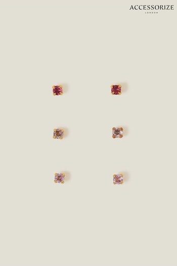 Accessorize 14ct Gold Plated Stud Earrings 3 Pack (652475) | £18
