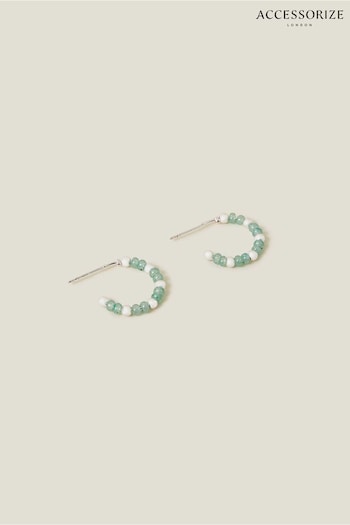 Accessorize Green Sterling Silver-Plated Beaded Hoops (652494) | £14