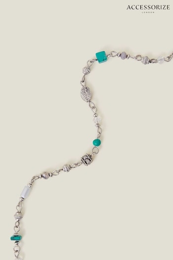 Accessorize Blue Leaf Beaded Long Necklace (652548) | £16