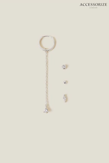 Accessorize 4-Pack Sterling Silver-Plated Sparkle Chain and Studs (652568) | £18