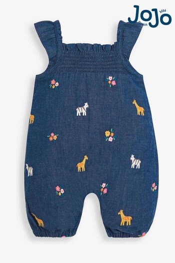 JoJo Maman Bébé Chambray Chambray Jungle Embroidered Baby Sunsuit (652569) | £22