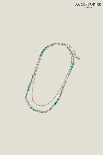Accessorize Blue Leaf Layered Necklace (652583) | £14