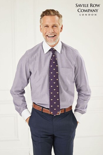 Savile Row Company Dark Navy Stripe Classic Fit Double Cuff Shirt (652597) | £55