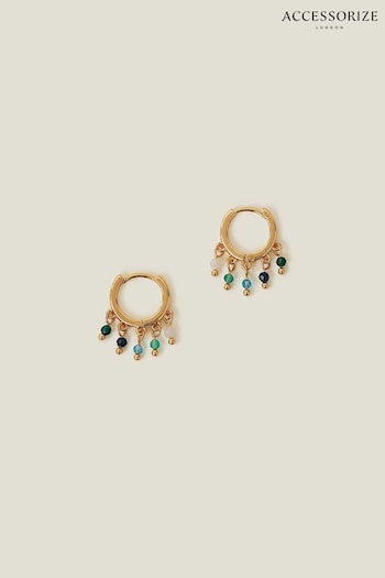 Accessorize 14ct Gold-Plated Charm Bead Hoops Earrings (652627) | £16