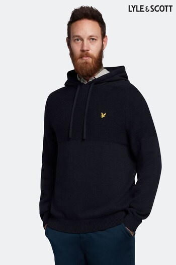 Lyle & Scott Blue Seed Stitch Knitted Hoodie (652634) | £135