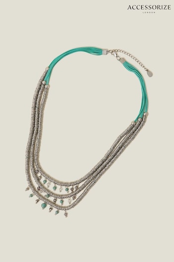 Accessorize Blue Beaded Multirow Necklace (652750) | £18