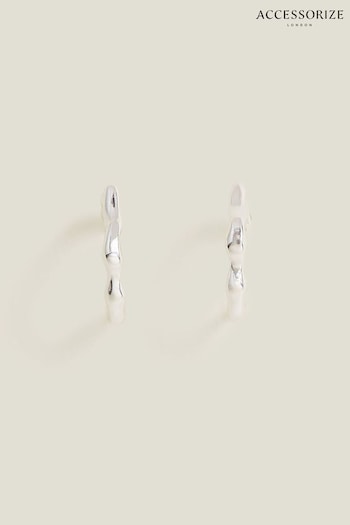 Accessorize Sterling Silver-Plated Molten Huggie Hoops (652783) | £16
