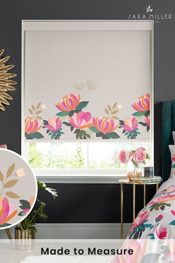 Sara Miller Pale Grey Peony Border Made to Measure Roller Blinds (652849) | £58