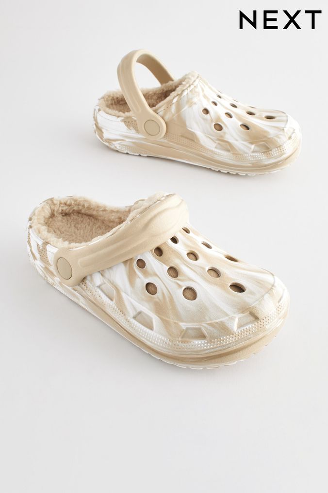 Neutral Marble Faux Fur Lined Clog Slippers (652944) | £13 - £16
