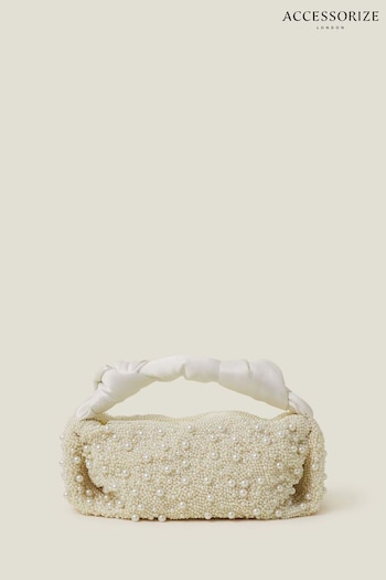 Accessorize Natural Bridal Pearl Satin Bag (652955) | £65
