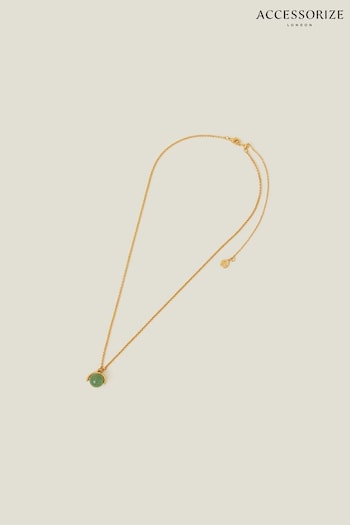 Accessorize Green 14ct Gold-Plated Spherical Aventurine Necklace (653024) | £22