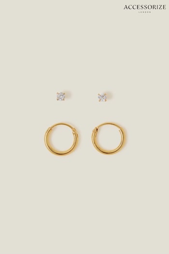 Accessorize 14ct Gold-Plated Earrings 2 Pack (653095) | £18