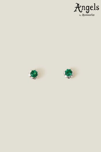 Accessorize Green Sterling Silver-Plated Stone Stud Earrings (653142) | £14