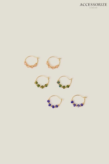 Accessorize 14ct Gold Plated Beaded Hoop Earrings 3 Pack (653147) | £20