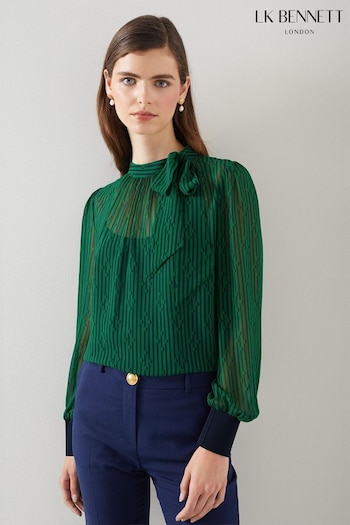 LK Bennett Green and Blue Marcy Graphic Stripe Print Top (653215) | £189