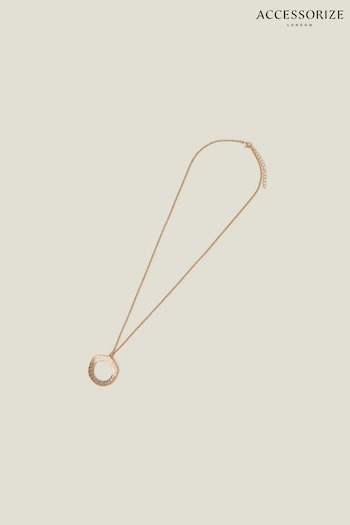 Accessorize Gold Textured Circle Long Pendant Necklace (653575) | £14