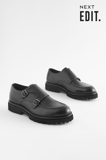 Black EDIT Cleated Leather Monk Shoes (653659) | £55