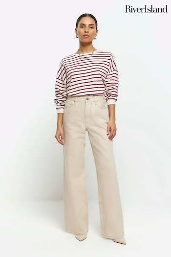 River Island Cream High Rise Relaxed Straight Jeans (653675) | £40