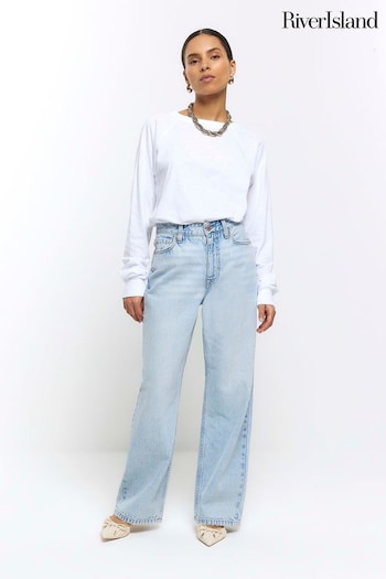 River Island Blue Petite Relaxed Straight High Rise Jeans (653691) | £40