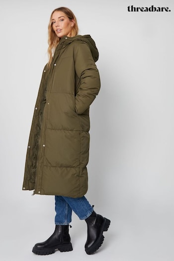 Threadbare Green Curve Quilted Maxi Puffer Coat (653973) | £50
