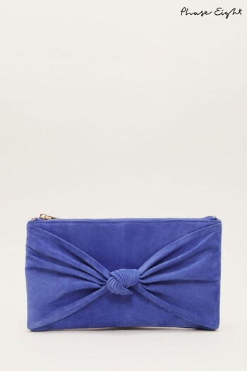 Phase Eight Blue Suede Knot Front Clutch Bag (654577) | £75