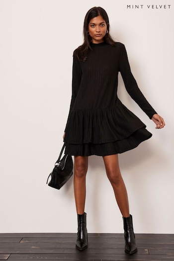 Mint Velvet Black Mini Crinkle Dress (654591) | £99